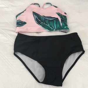 Tropical criss-cross top and high waisted bottoms